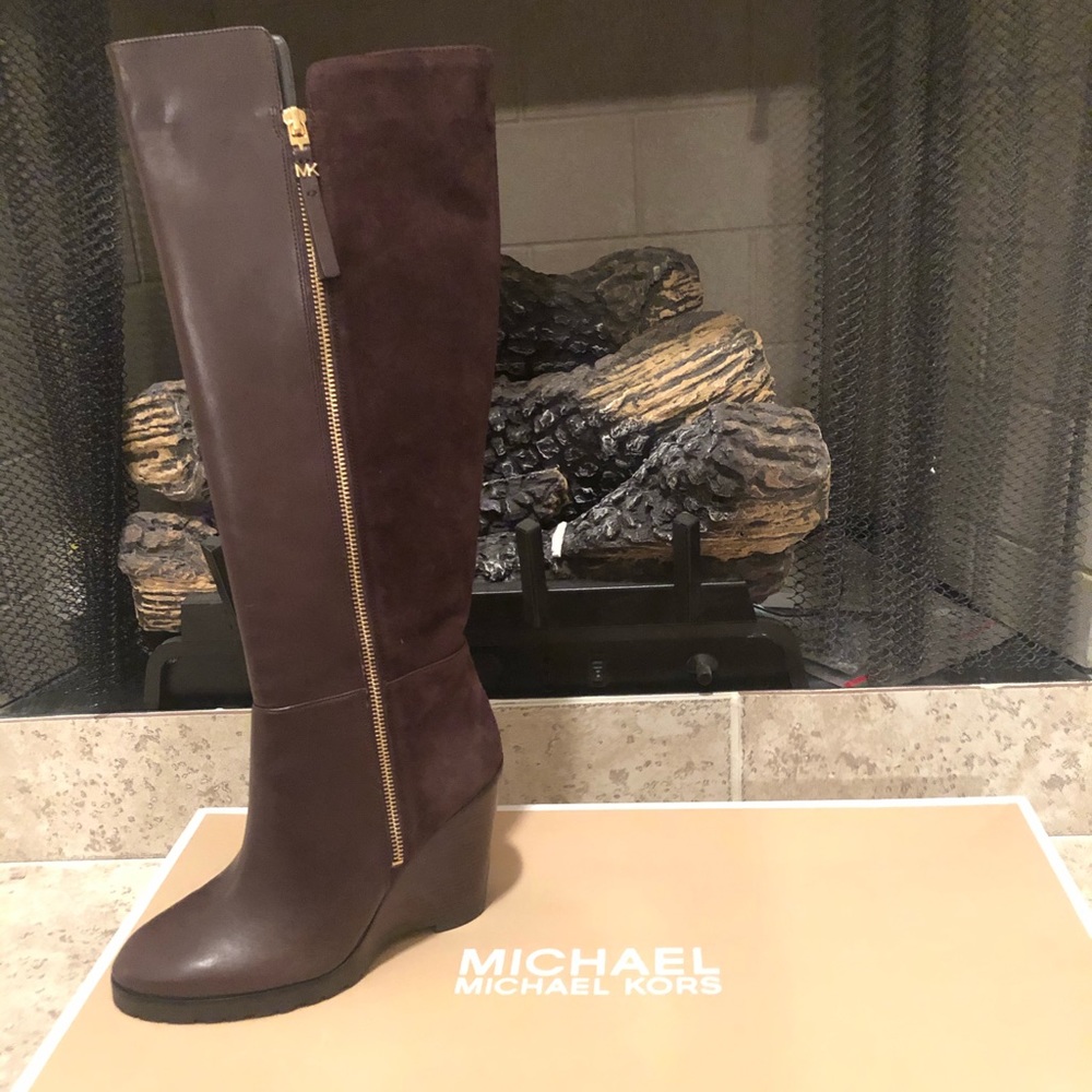Brown Micheal Kors Wedge Knee boots